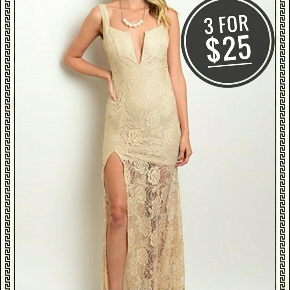 💗3 FOR $25 Women's beige high maxi slit dress M